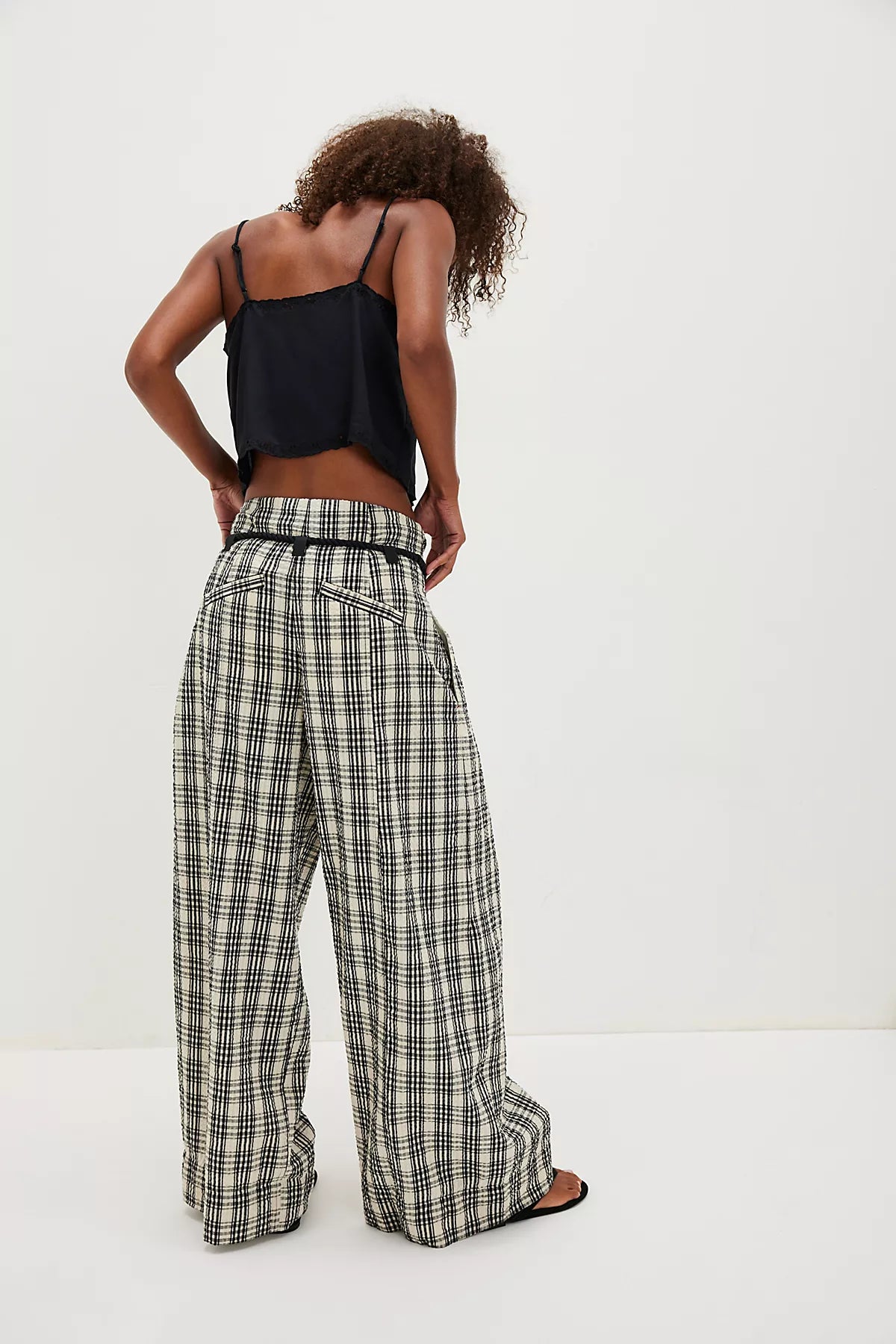 Dimes Tie Plaid Wide-Leg Trousers