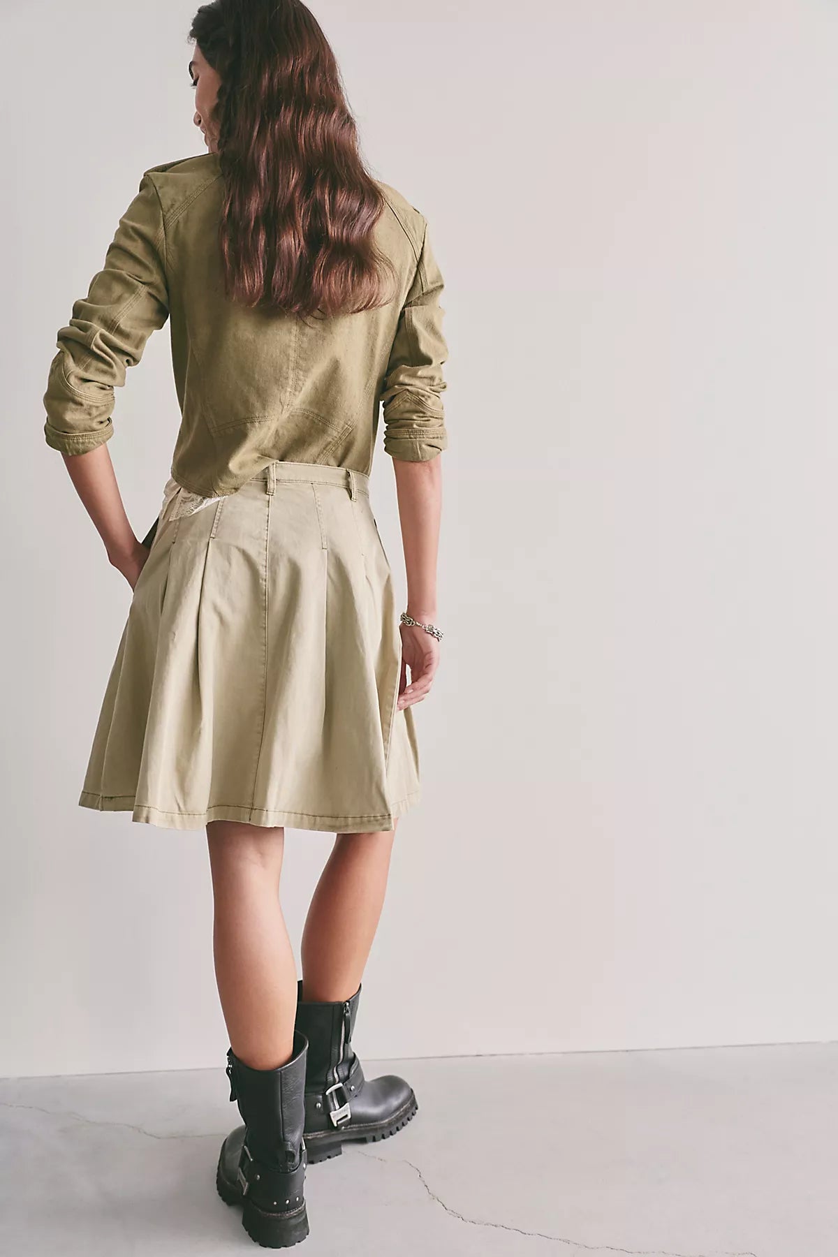Chino Pleated Midi Skirt