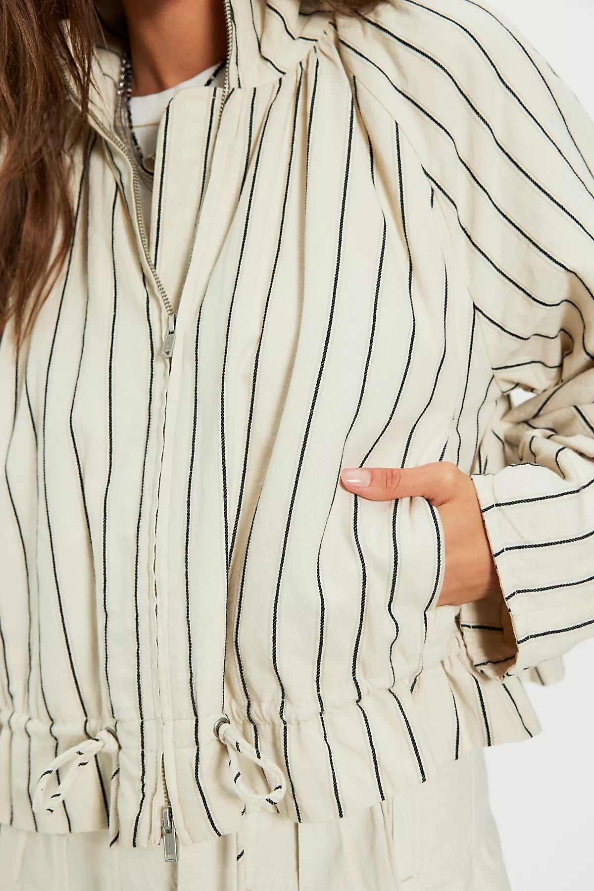 Devon Striped Balloon Funnel-Neck Jacket
