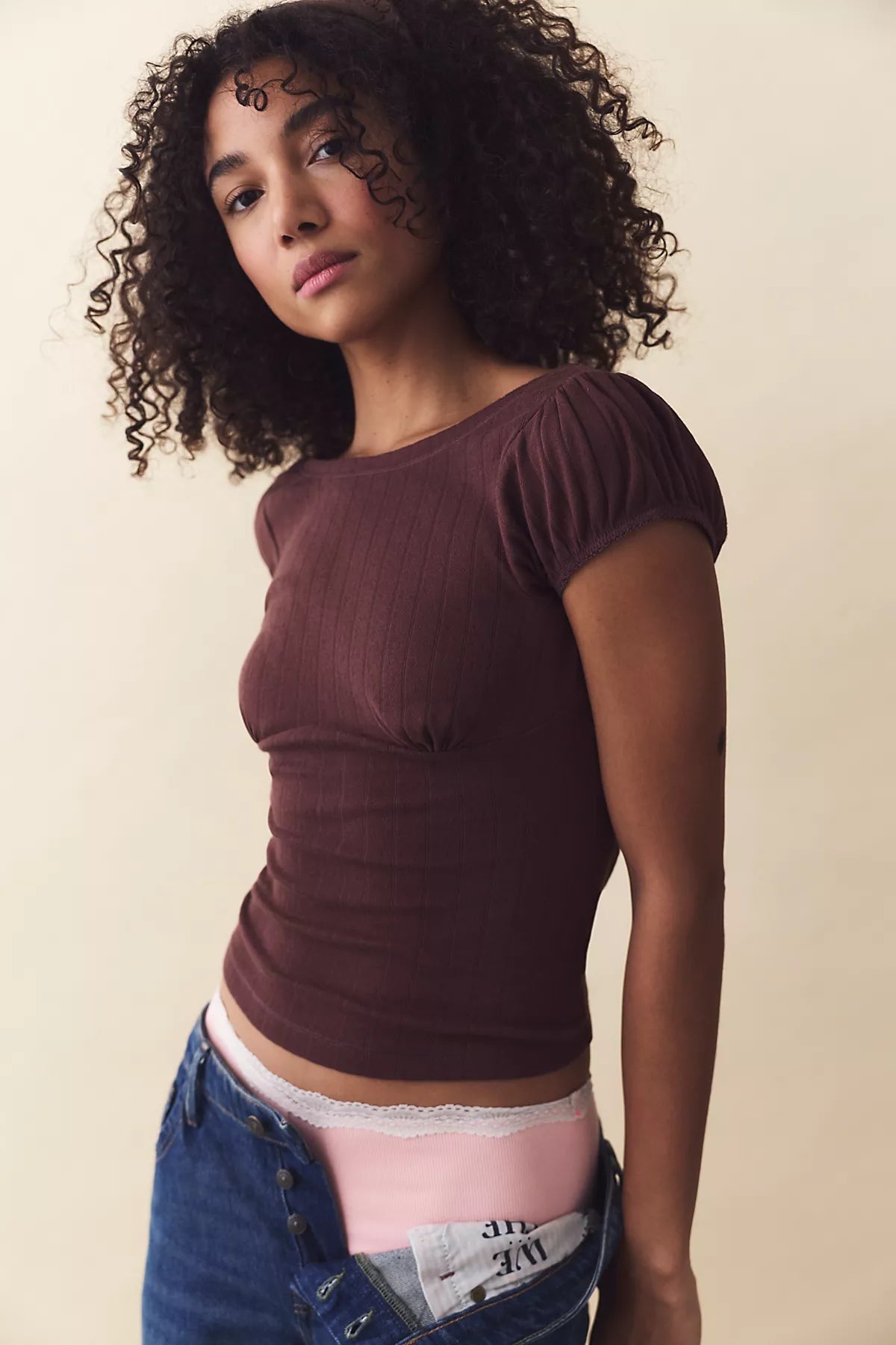 End Game Pointelle Puff Baby Tee