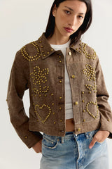 Denim And Bone Brass Hearts Studded Canvas Jacket