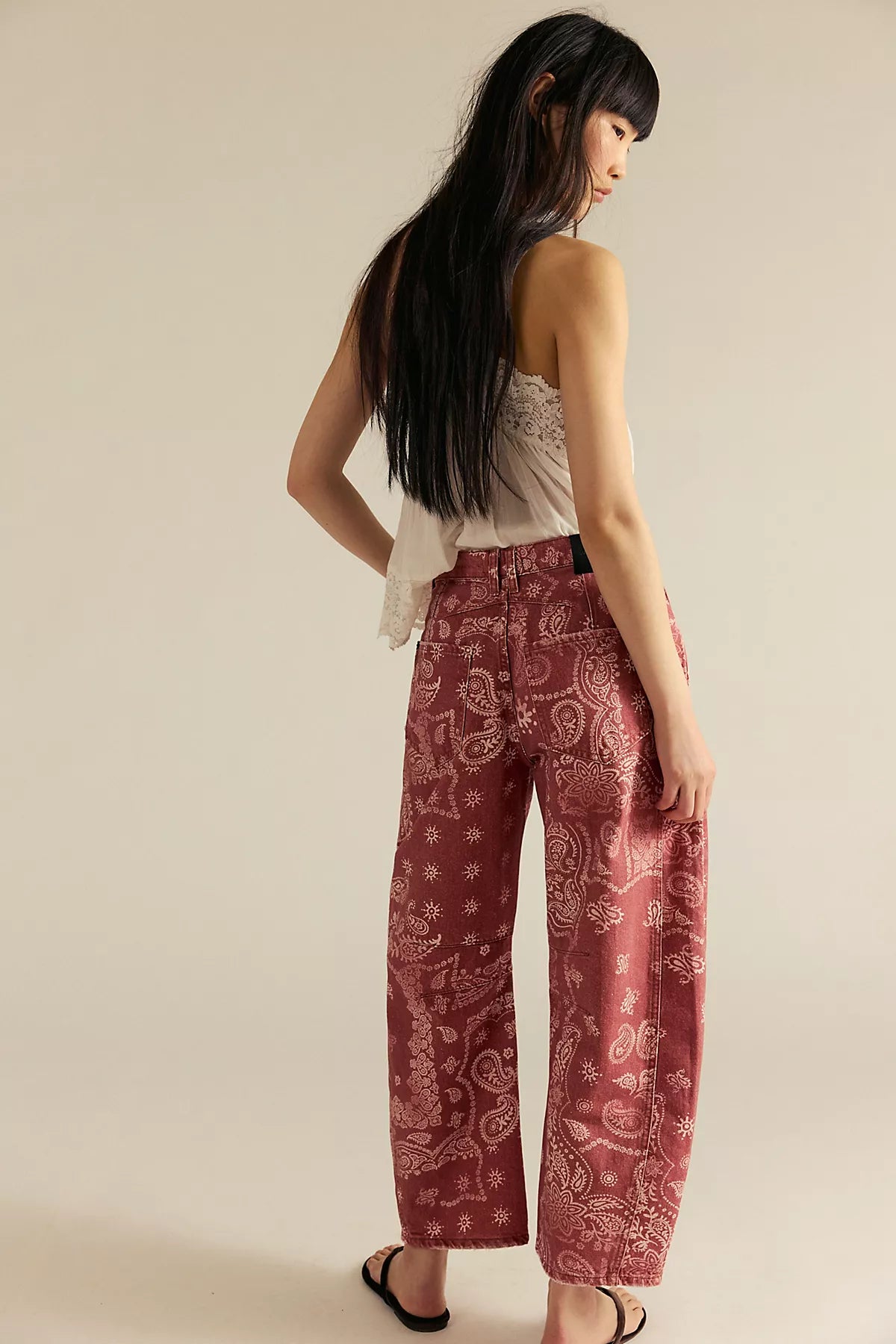 We The Free Good Luck Printed Barrel Jeans