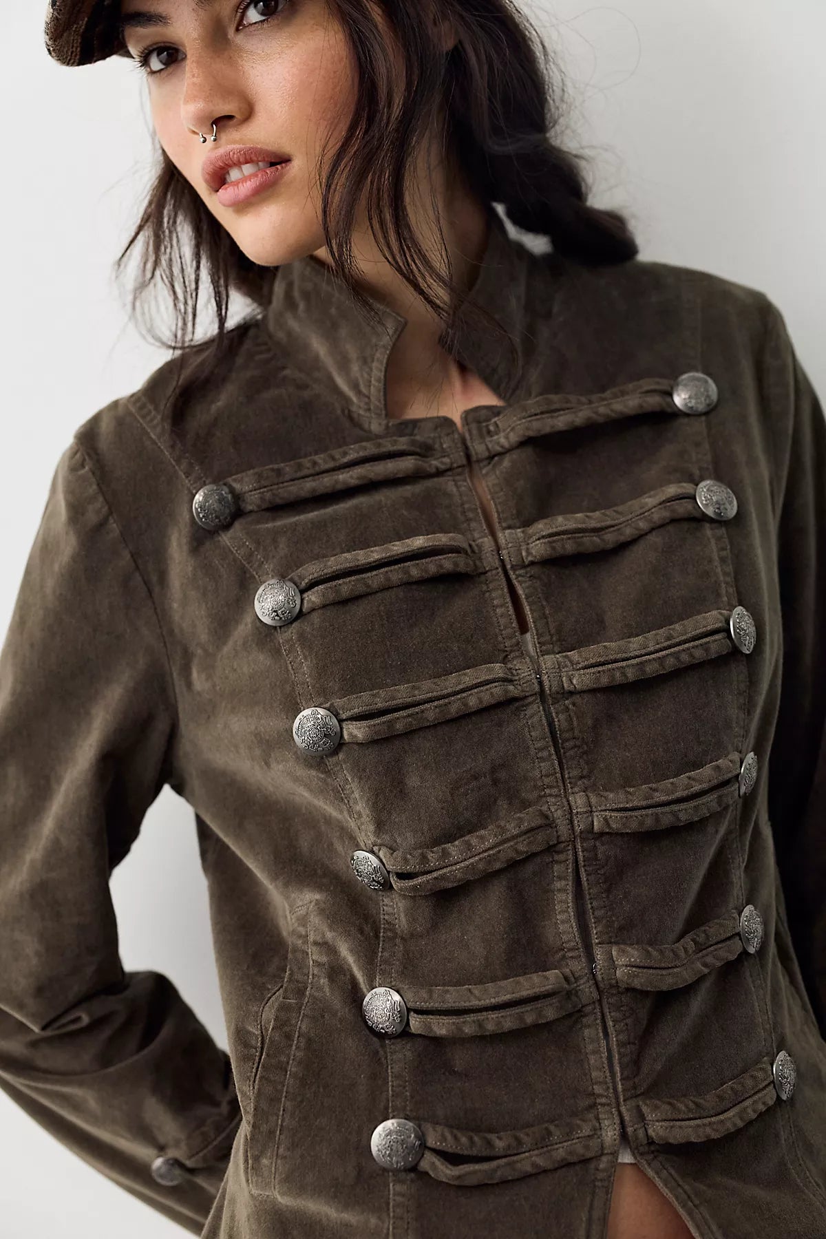 Fitted Velvet Military Jacket