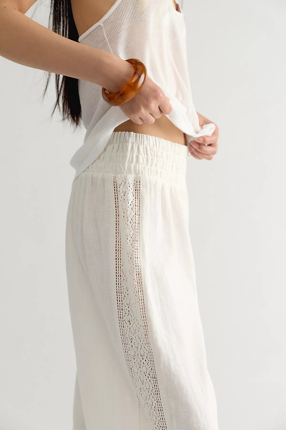 Seaside Cotton-Linen Lace Pants