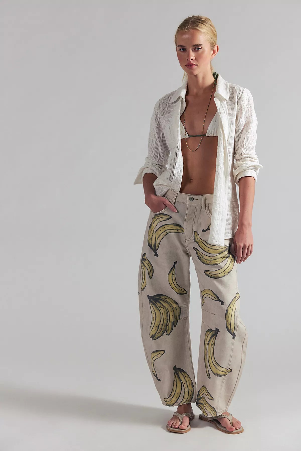 We The Free Good Luck Printed Barrel Jeans