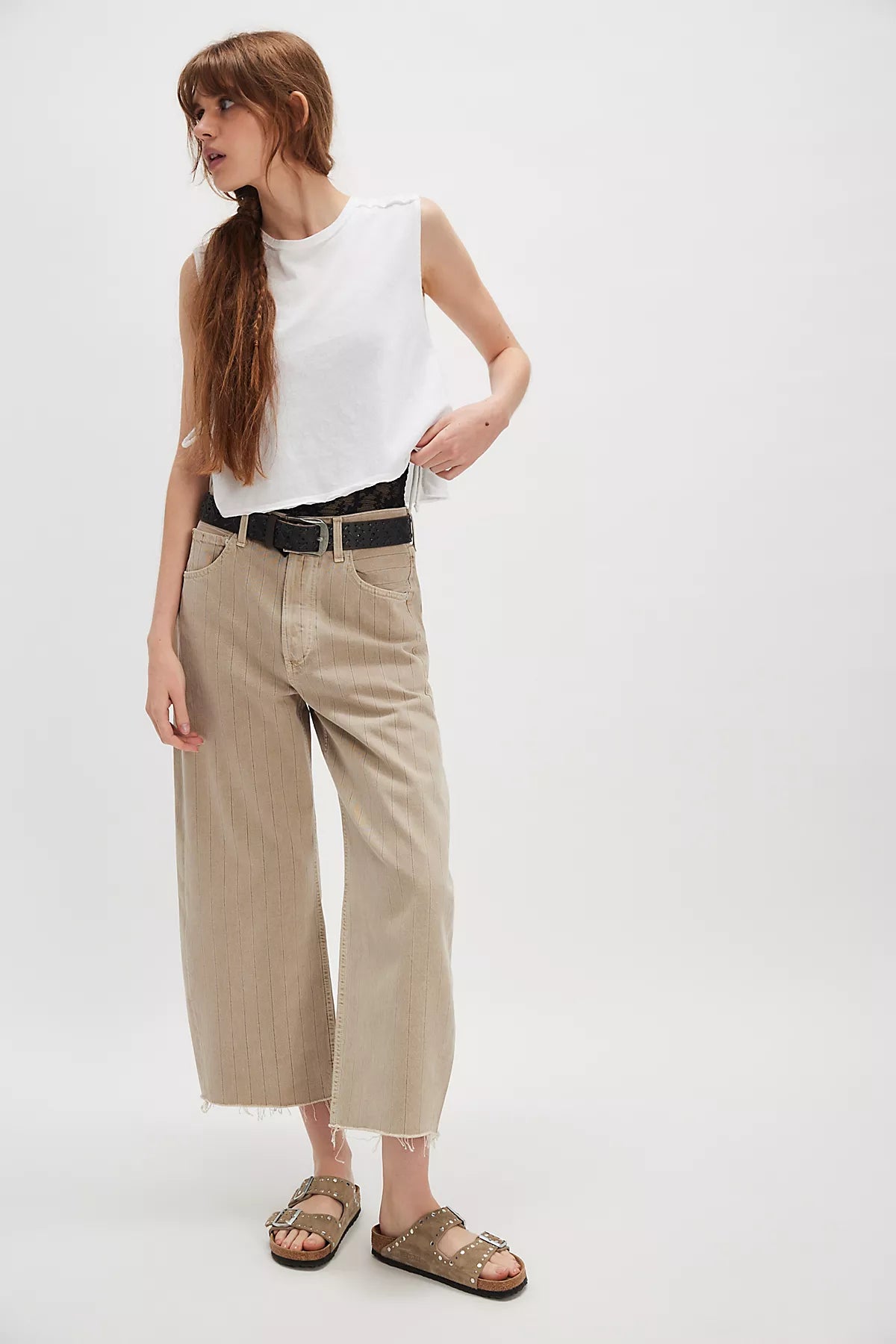 Citizens of Humanity Striped Ayla Raw Hem Cropped Jeans