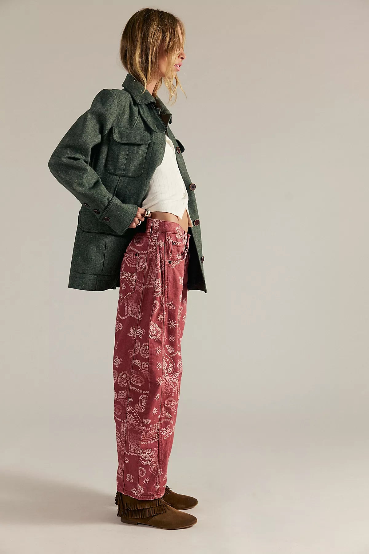 We The Free Good Luck Printed Barrel Jeans