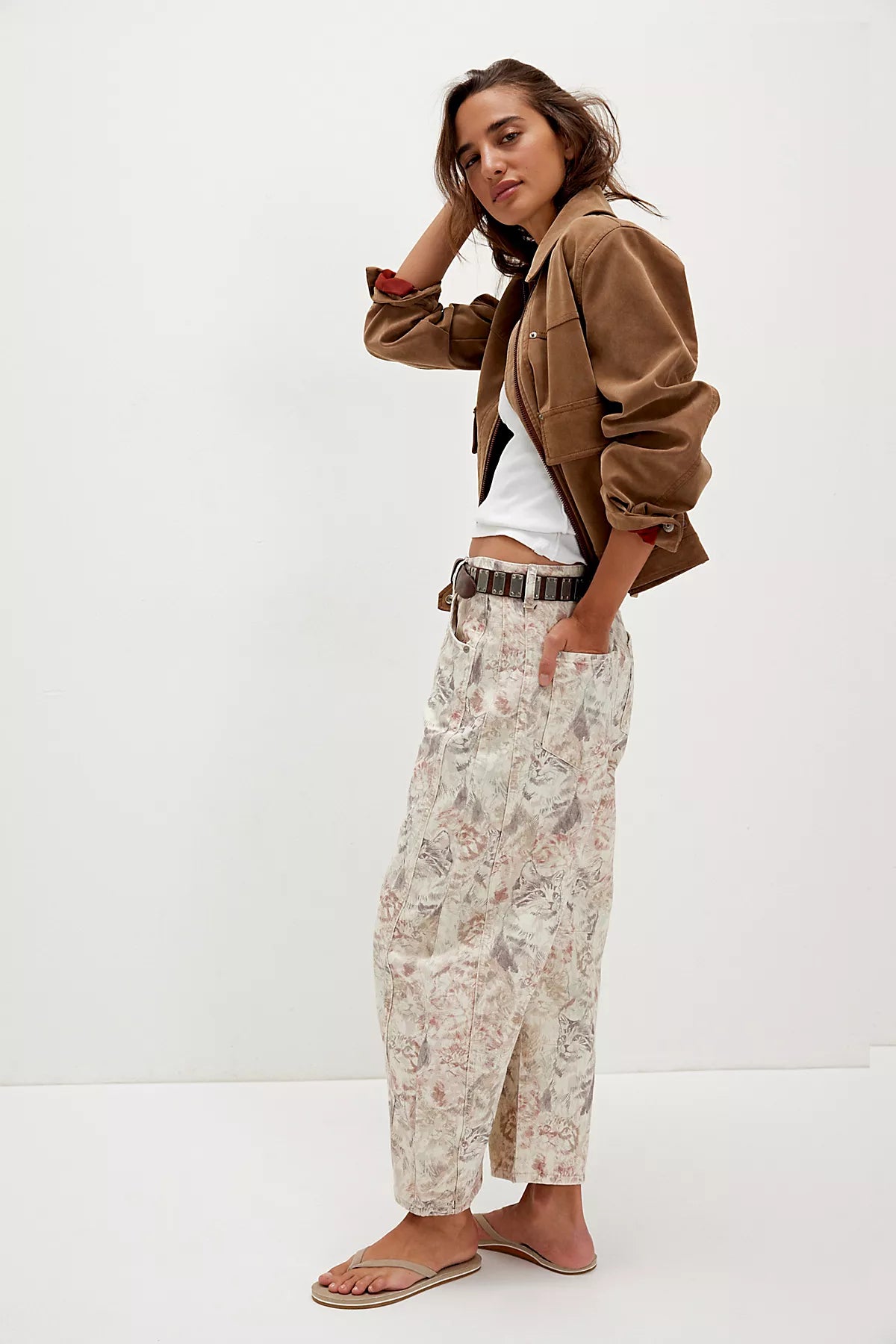 We The Free Good Luck Printed Barrel Jeans