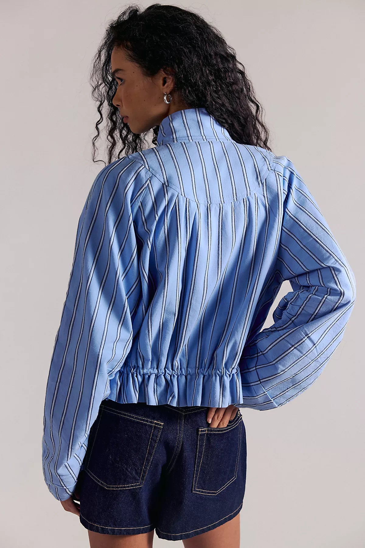 Devon Striped Balloon Funnel-Neck Jacket