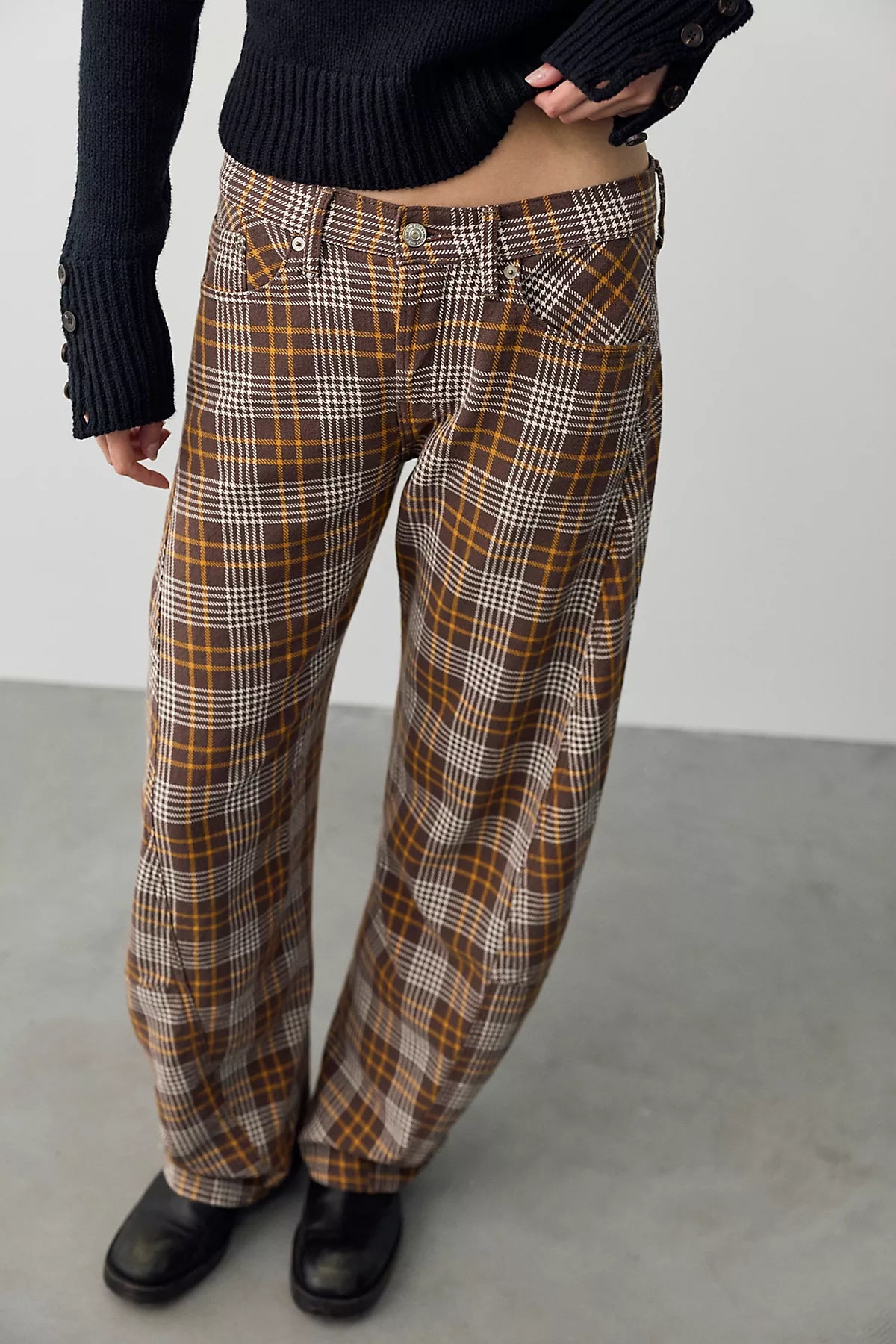 We The Free Fable Plaid Low-Rise Twisted Bowed Jeans