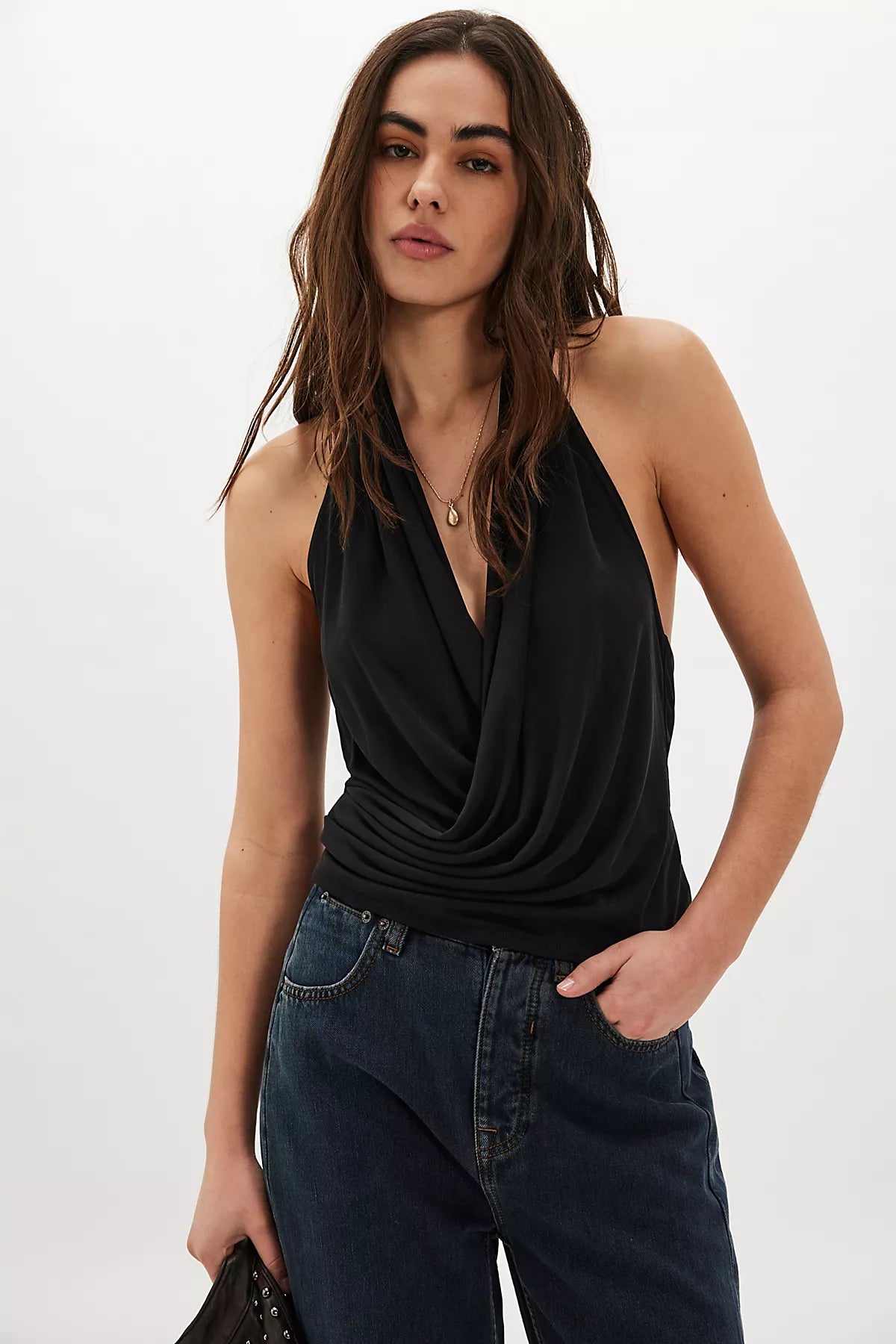 Cupro Cowl Neck Halter Top