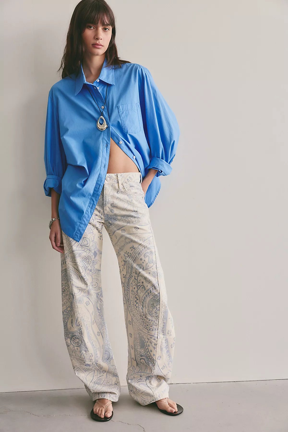 We The Free Fable Printed Low-Rise Twisted Bowed Jeans