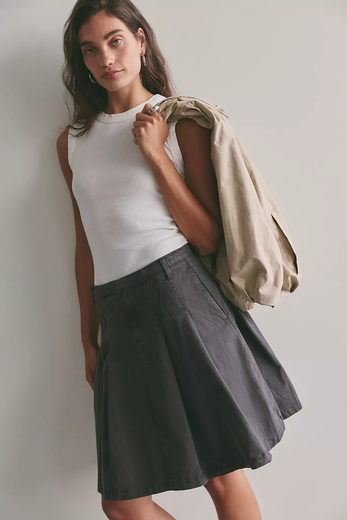 Chino Pleated Midi Skirt