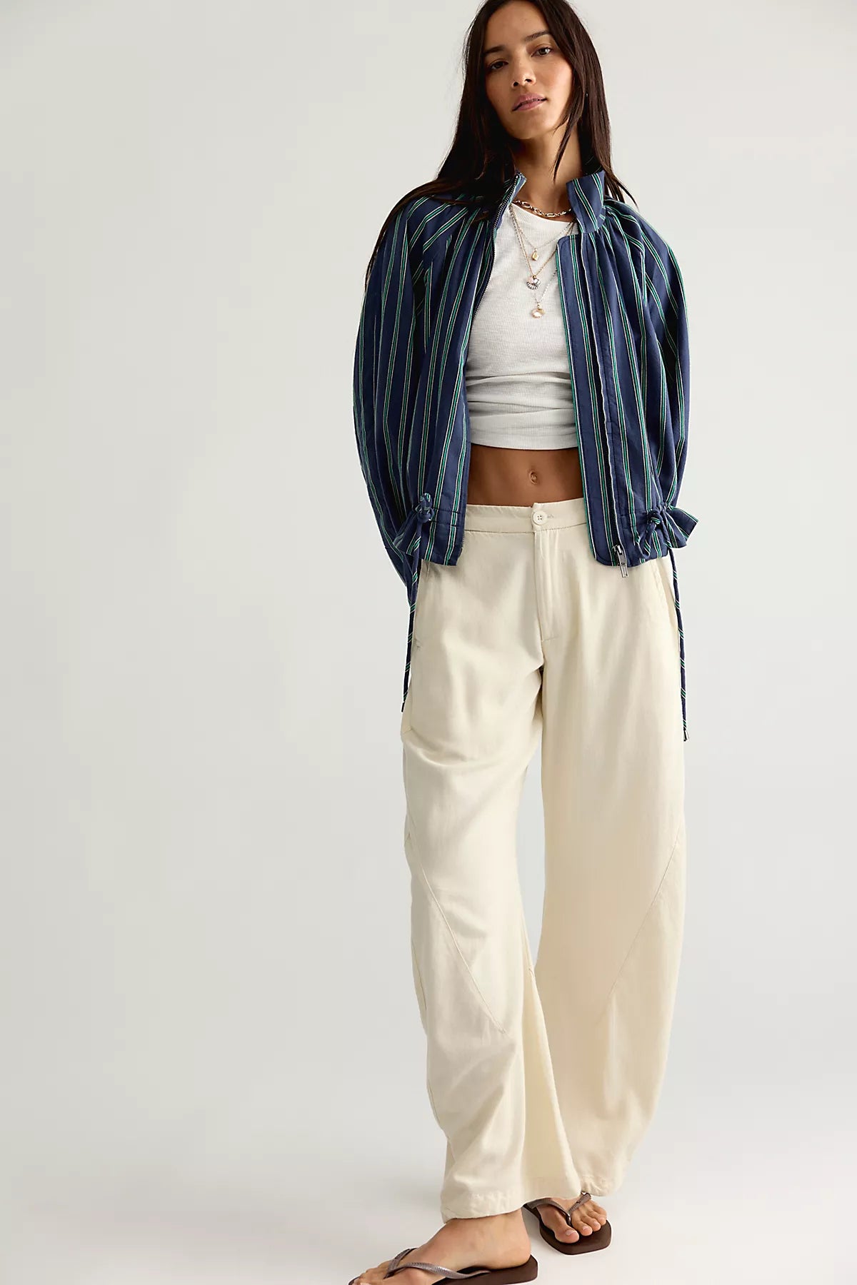 Devon Striped Balloon Funnel-Neck Jacket