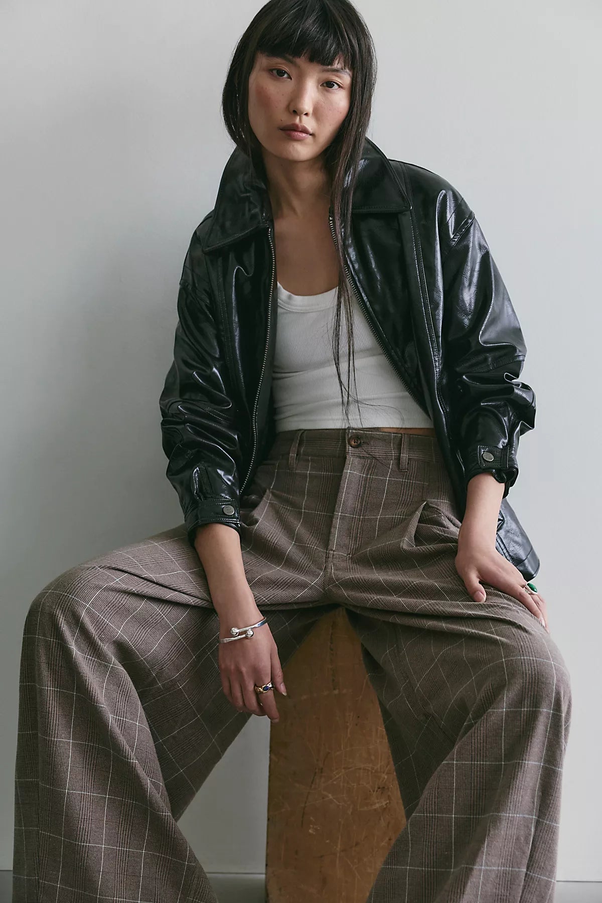 About It Baggy Plaid Suit Trousers