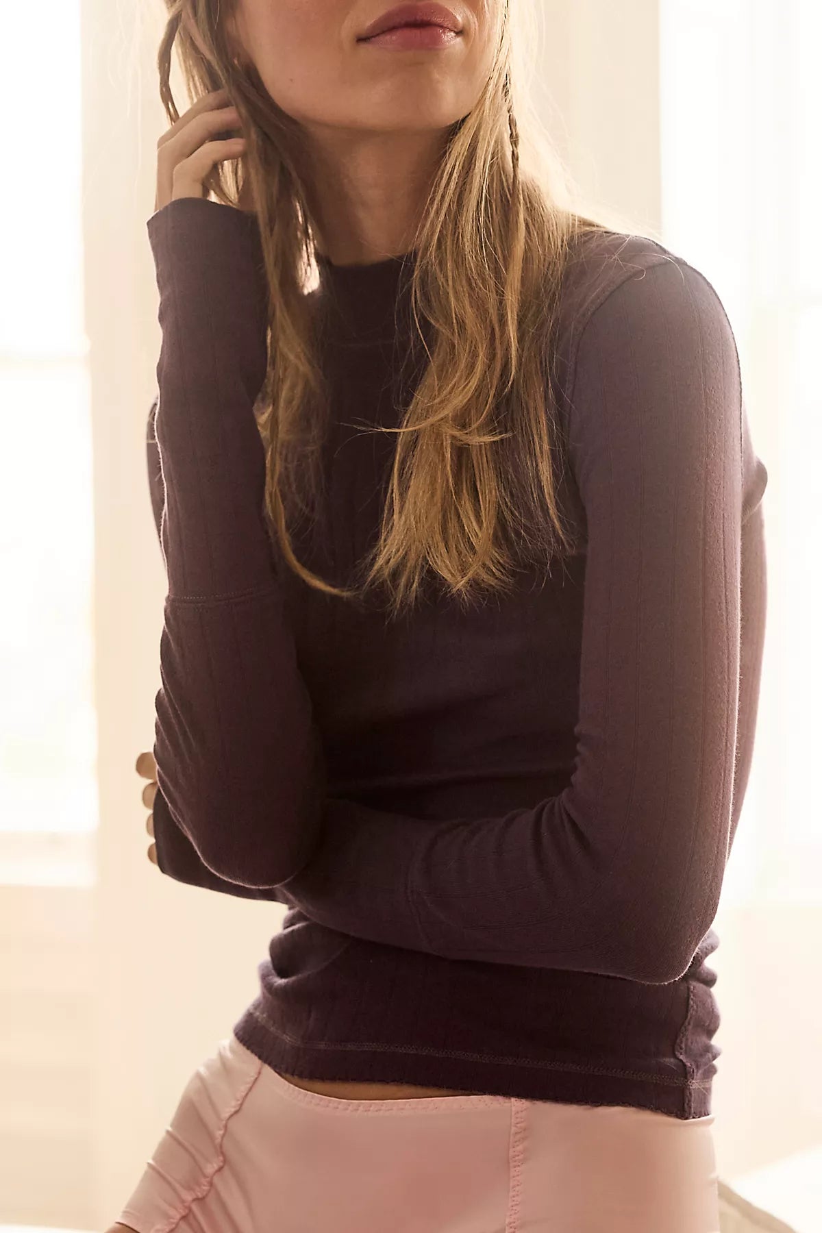 End Game Pointelle Mock Neck Long Sleeve
