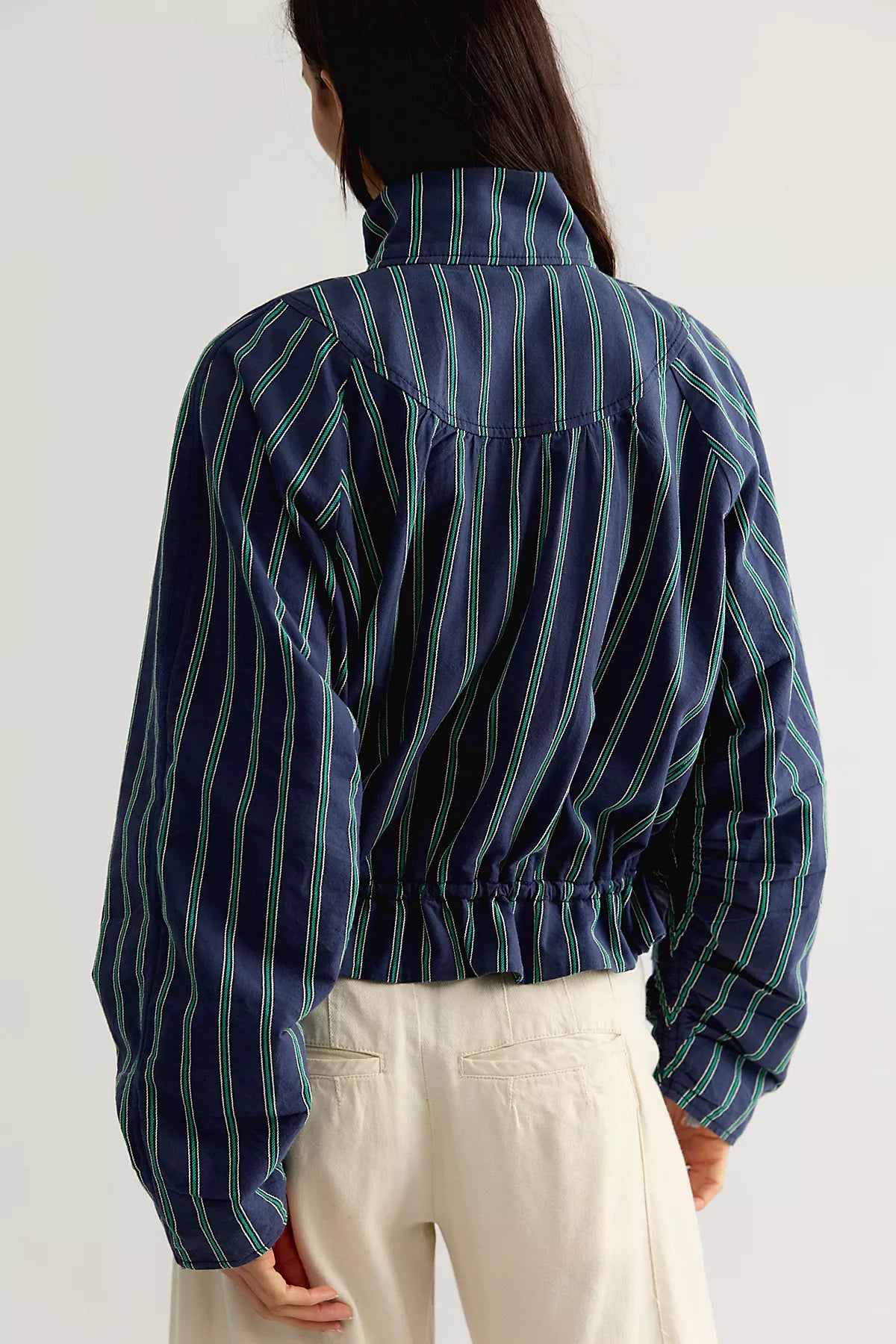 Devon Striped Balloon Funnel-Neck Jacket