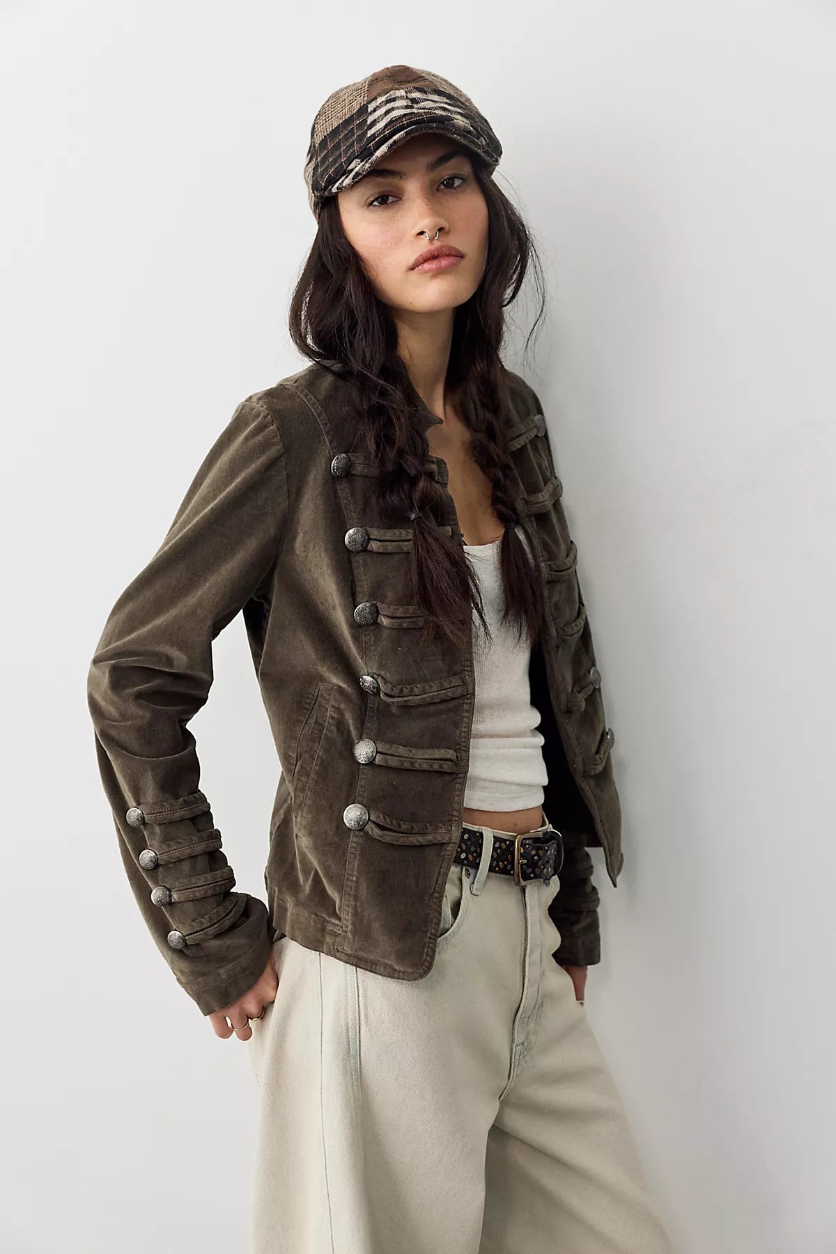 Fitted Velvet Military Jacket