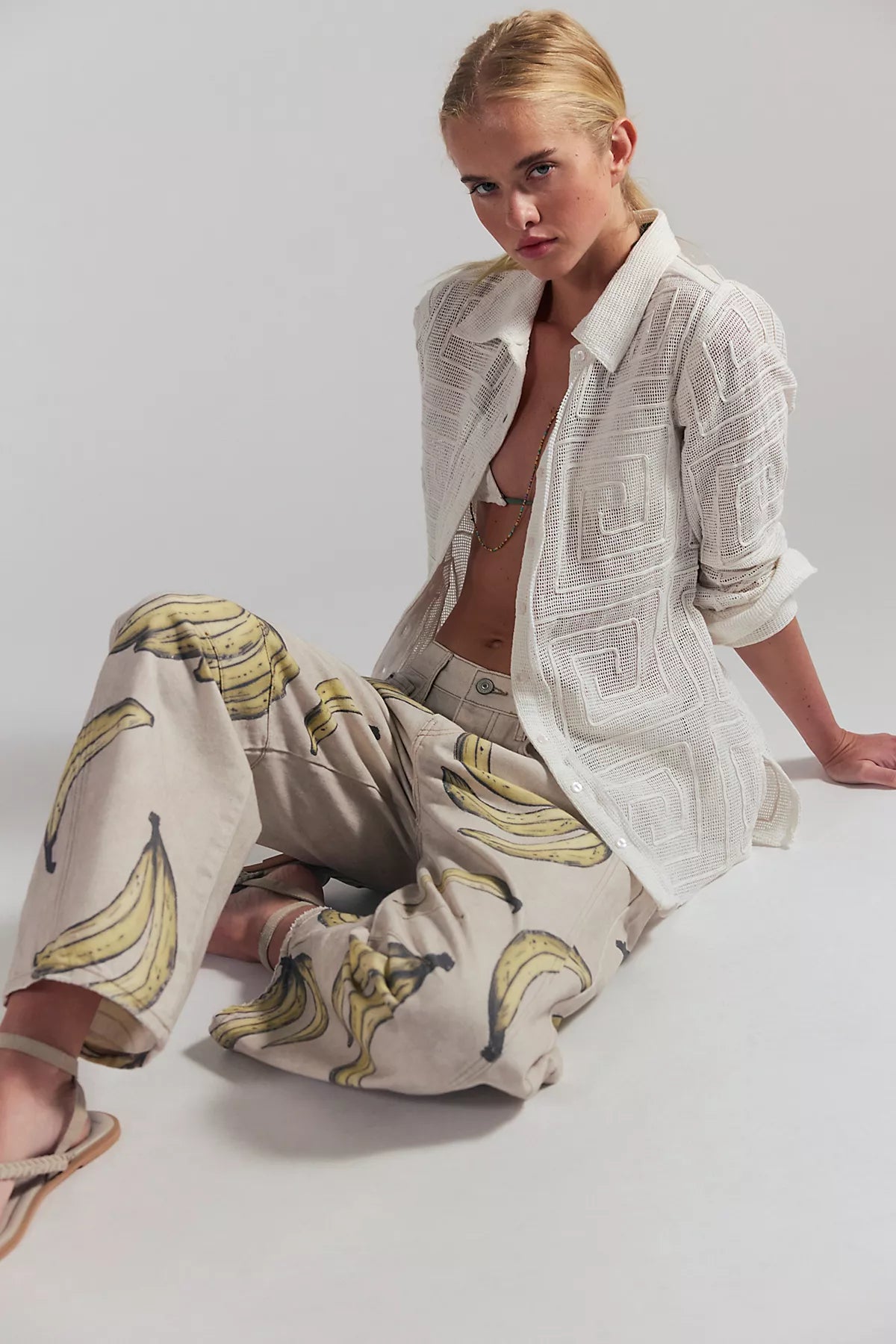 We The Free Good Luck Printed Barrel Jeans
