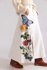 Denim And Bone Floral Denim Maxi Skirt