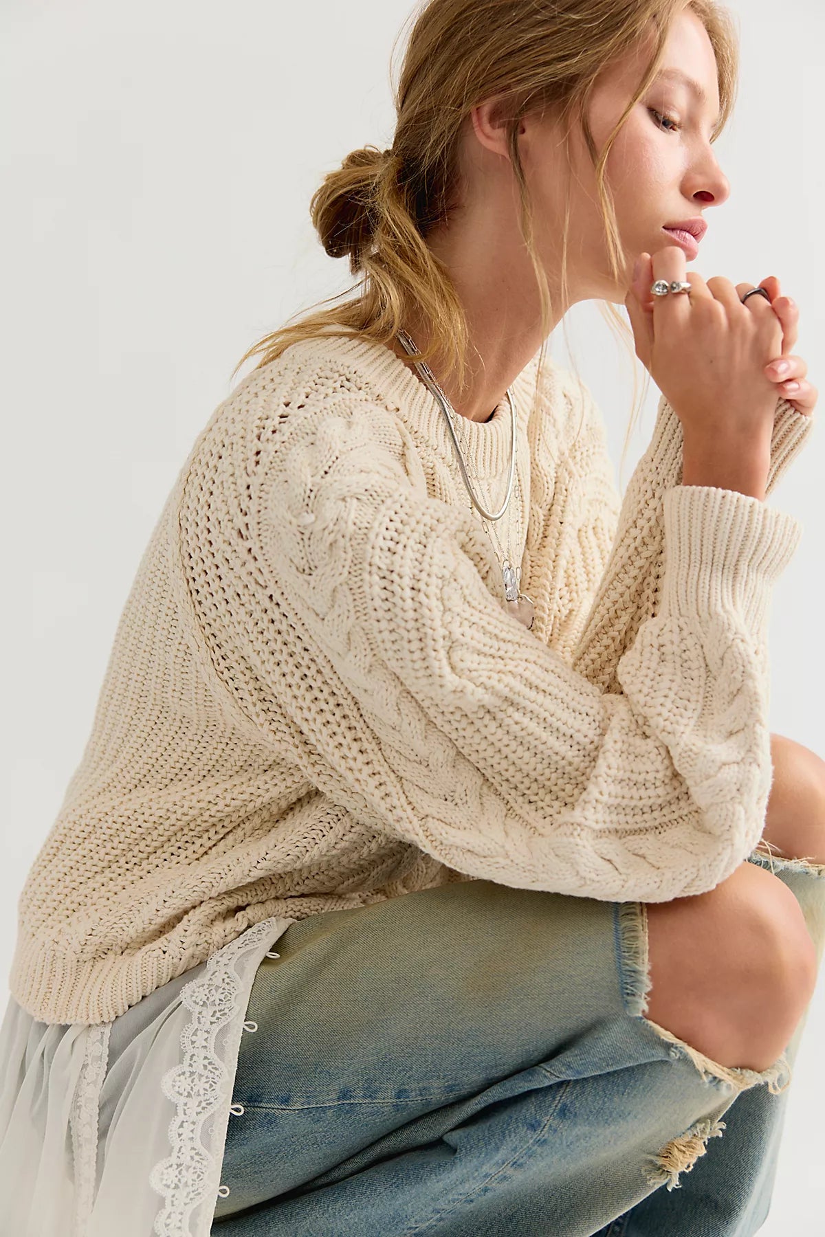 Frankie Cable Knit Cotton Sweater