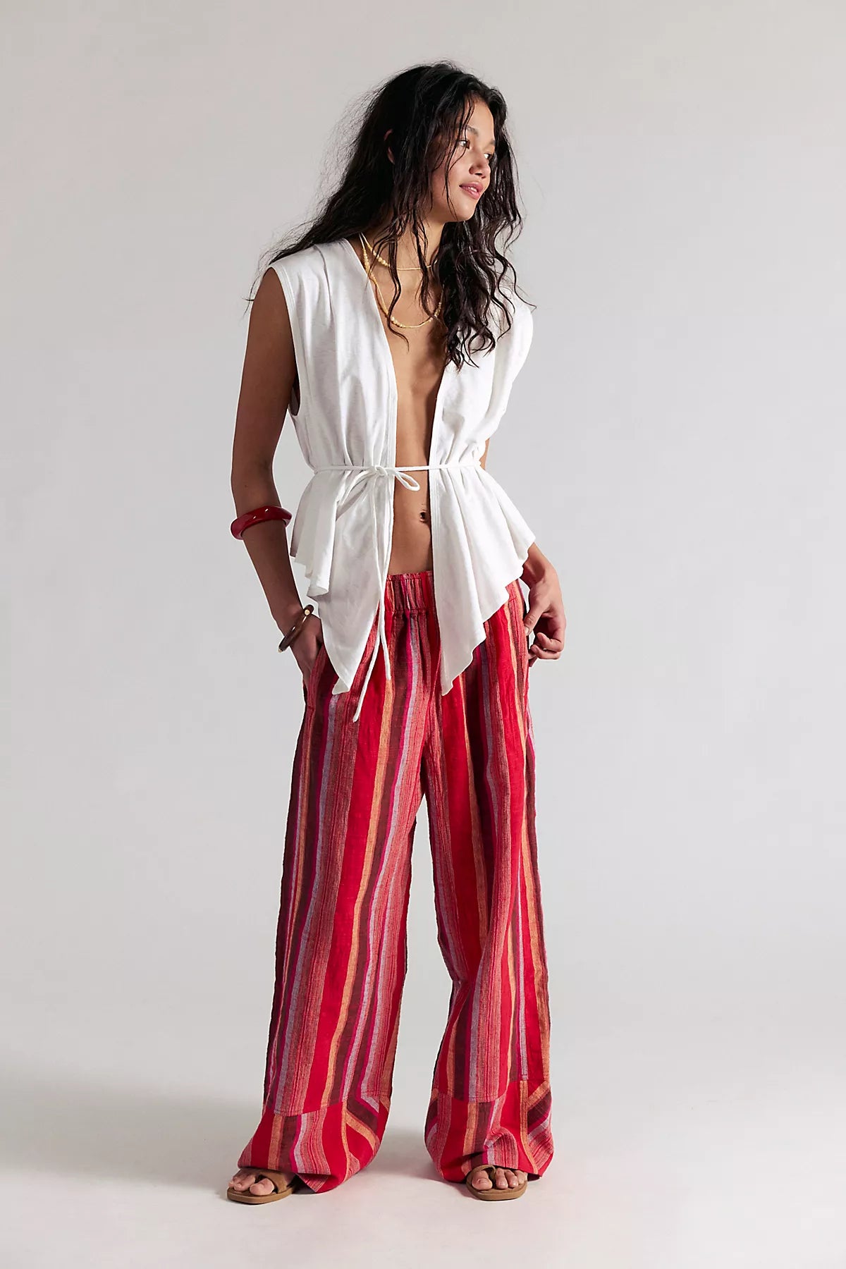 Day's End Linen Striped Pull-On Pants